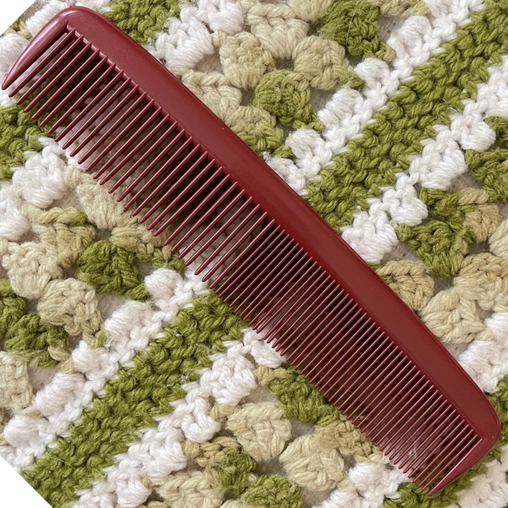 Vintage maroon red 8" Plastic Hair Comb USA‎ Wide Pocket Purse Unbreakable NEW